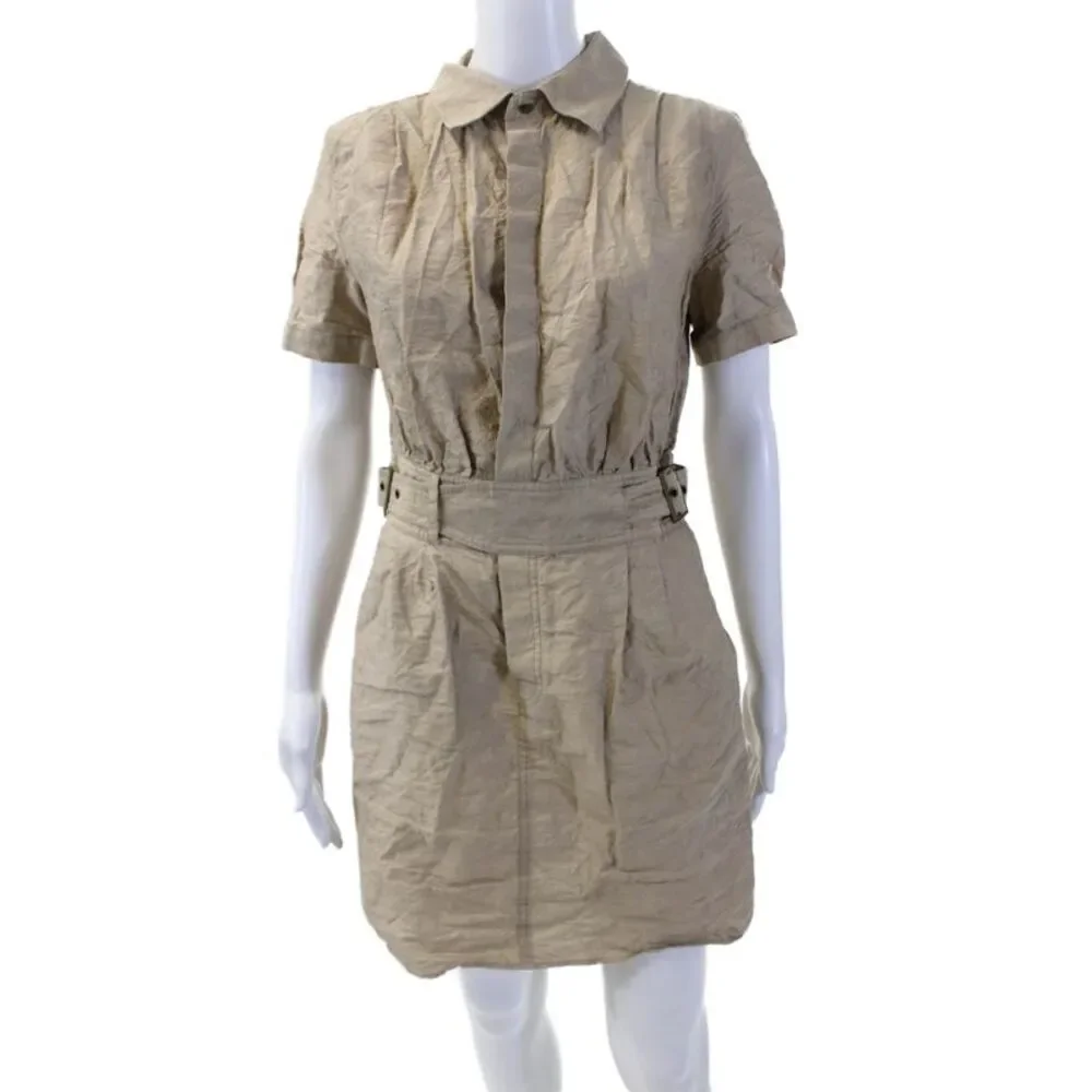 Calypso Saint Barth Womens Cotton Collar Belt Short Sleeve Dress Beige Size S